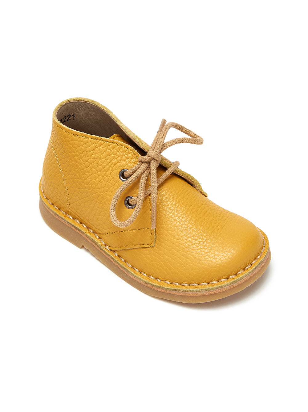 Yellow Leather Kids Lace Up Boots