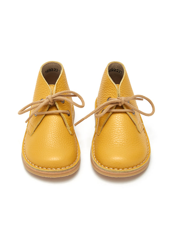 Yellow Leather Kids Lace Up Boots