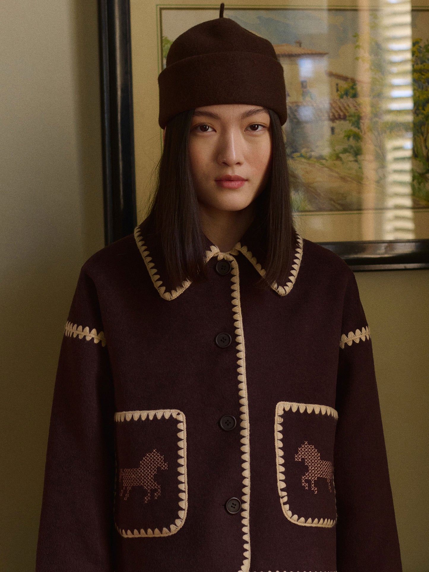 Short Horses Embroidered Coat