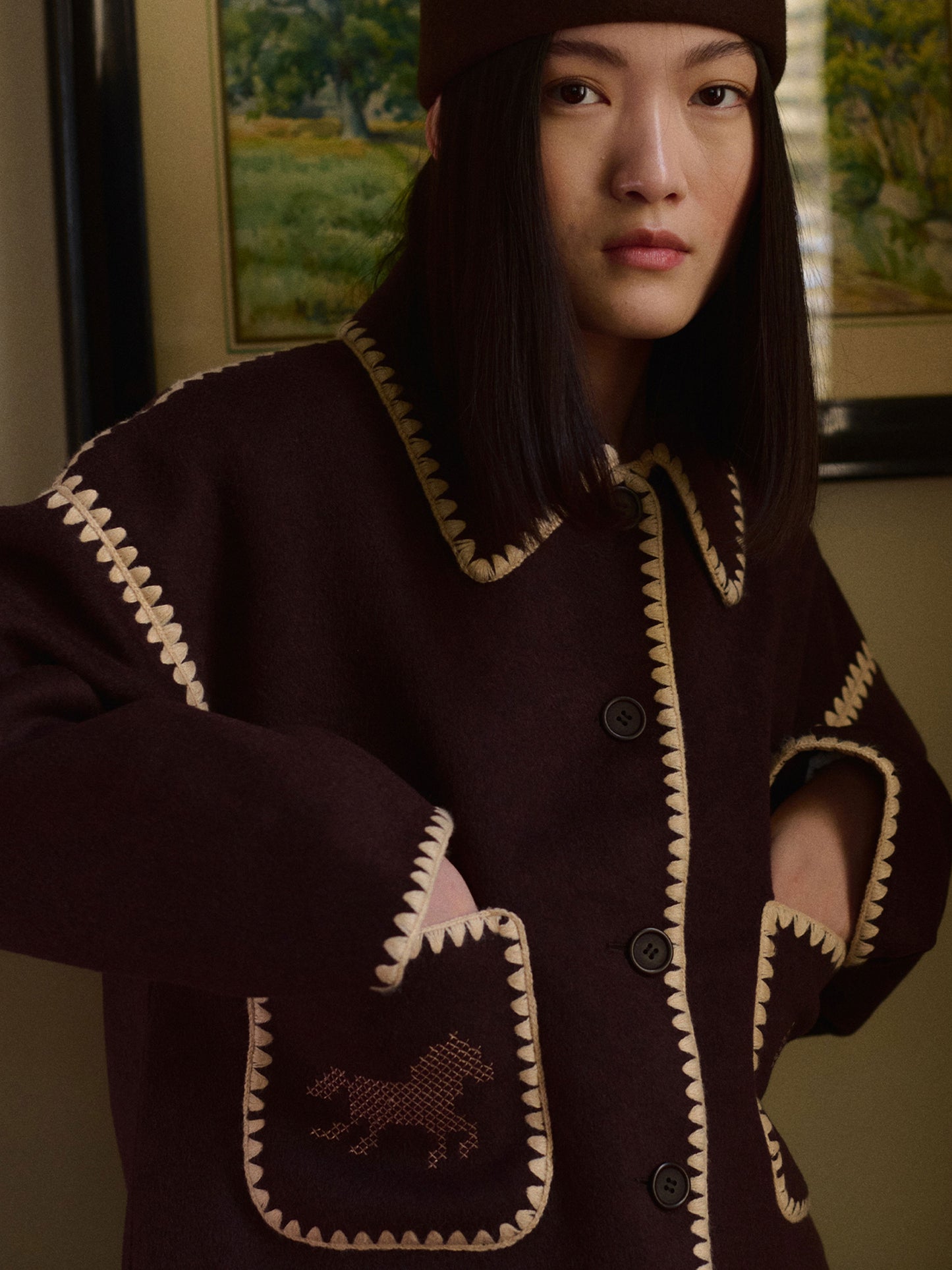 Short Horses Embroidered Coat