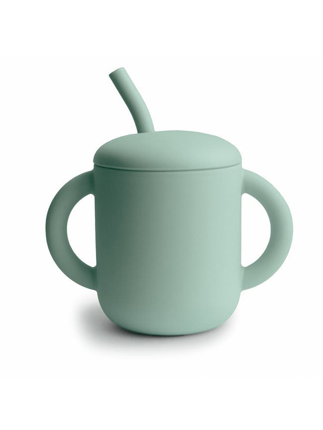 Cambridge Blue Silicone Training Cup & Straw