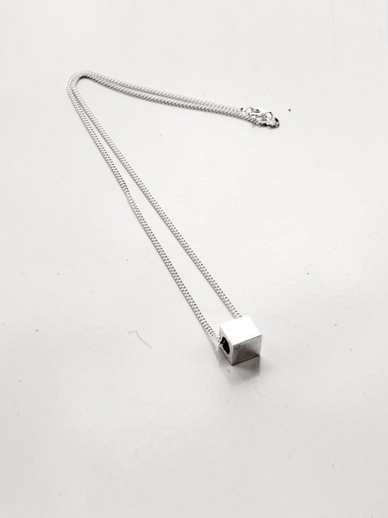 Silver Cube Pendant Necklace