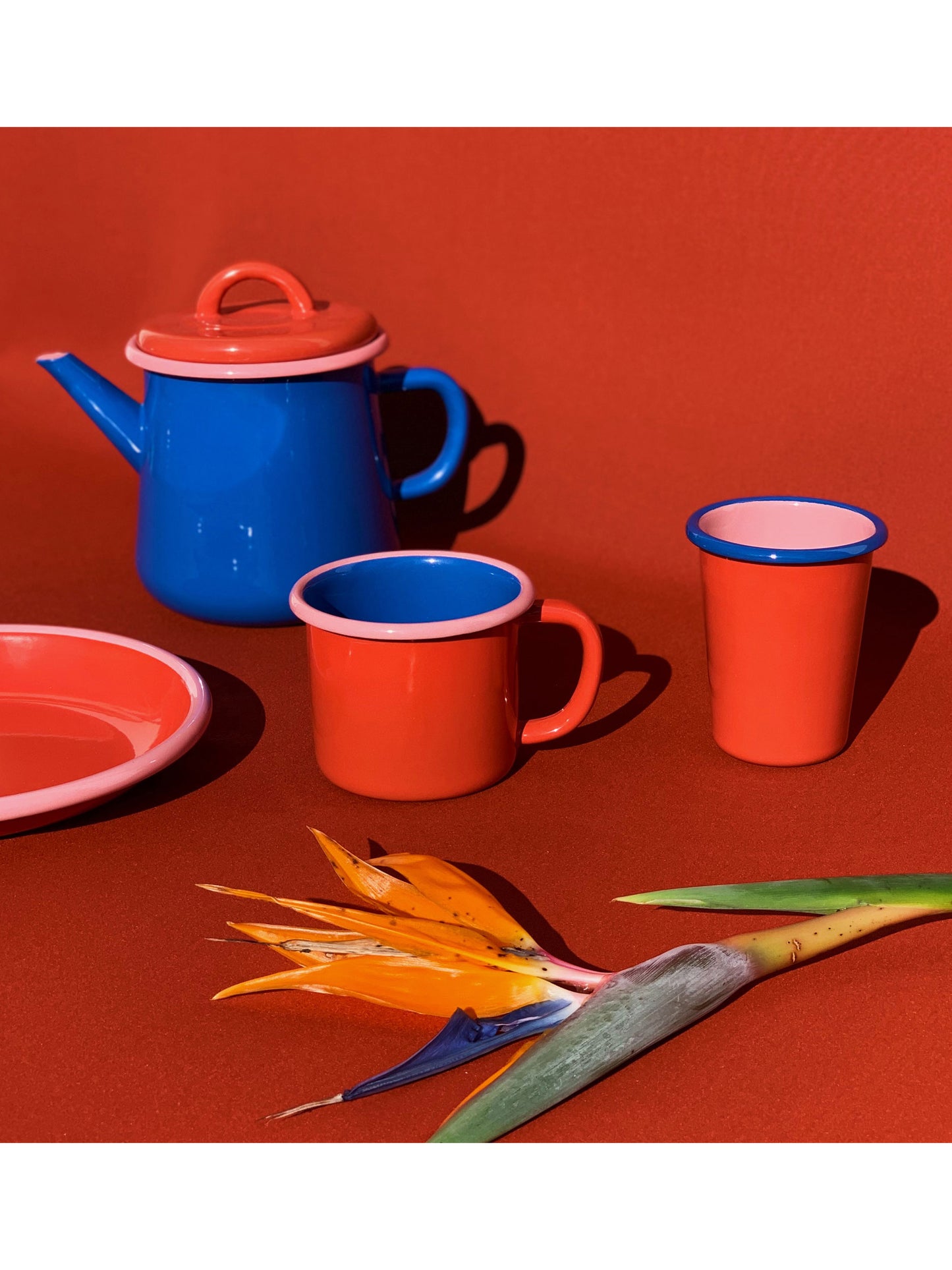 Blue & Coral Colorama Enamel Jar