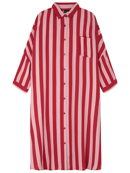 Pink & Red Stripe Shirt Dress