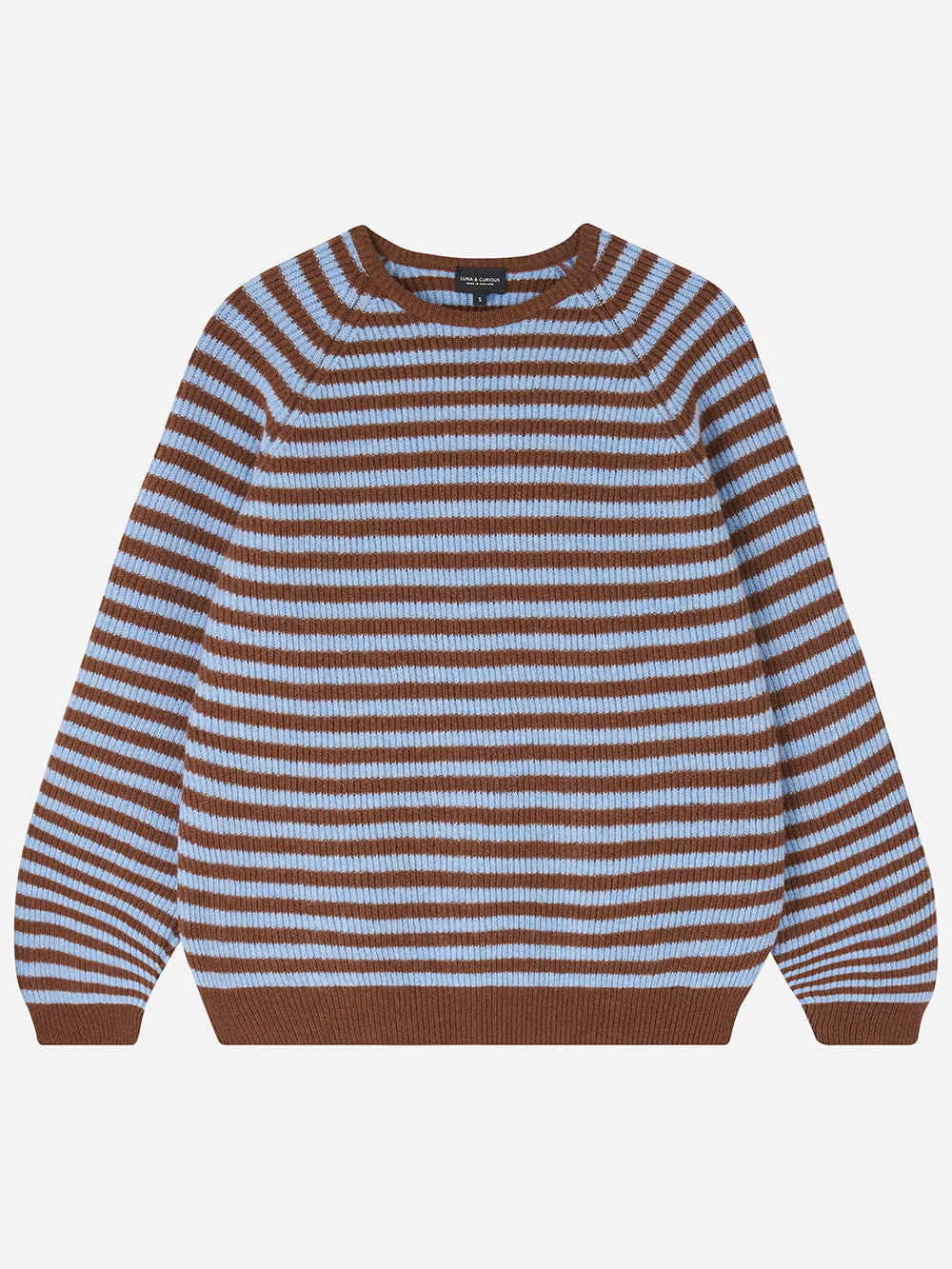 Walnut Brown & Light Blue Stripe Rib Knit Jumper