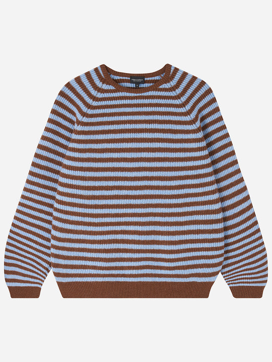 Walnut Brown & Light Blue Stripe Rib Knit Jumper