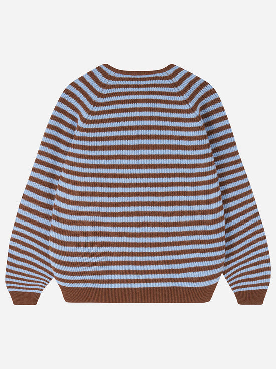 Walnut Brown & Light Blue Stripe Rib Knit Jumper