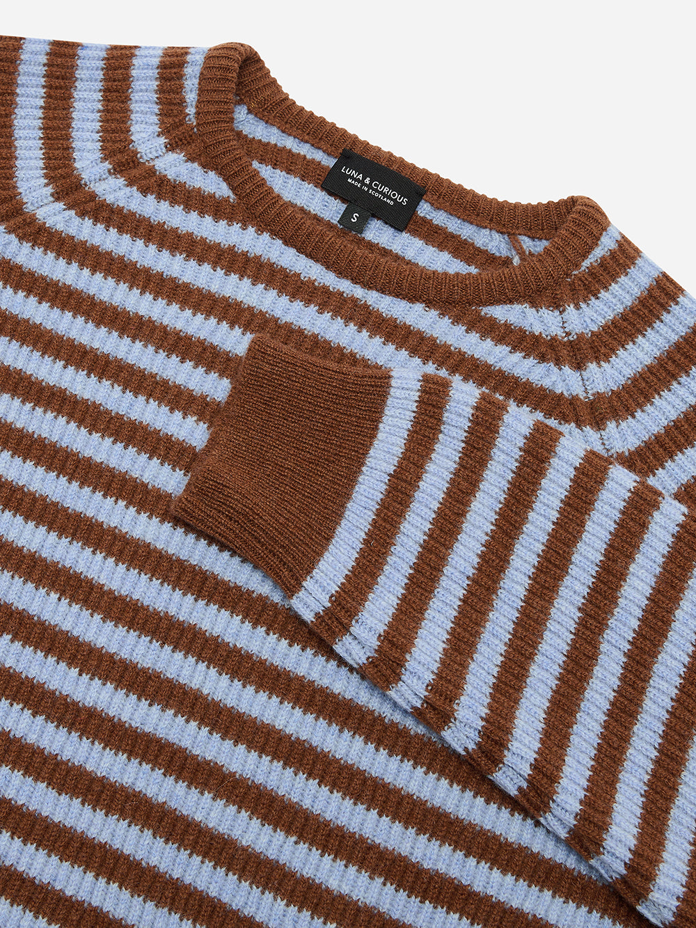 Walnut Brown & Light Blue Stripe Rib Knit Jumper