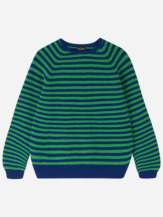 Azure & Emerald Stripe Rib Knit Jumper