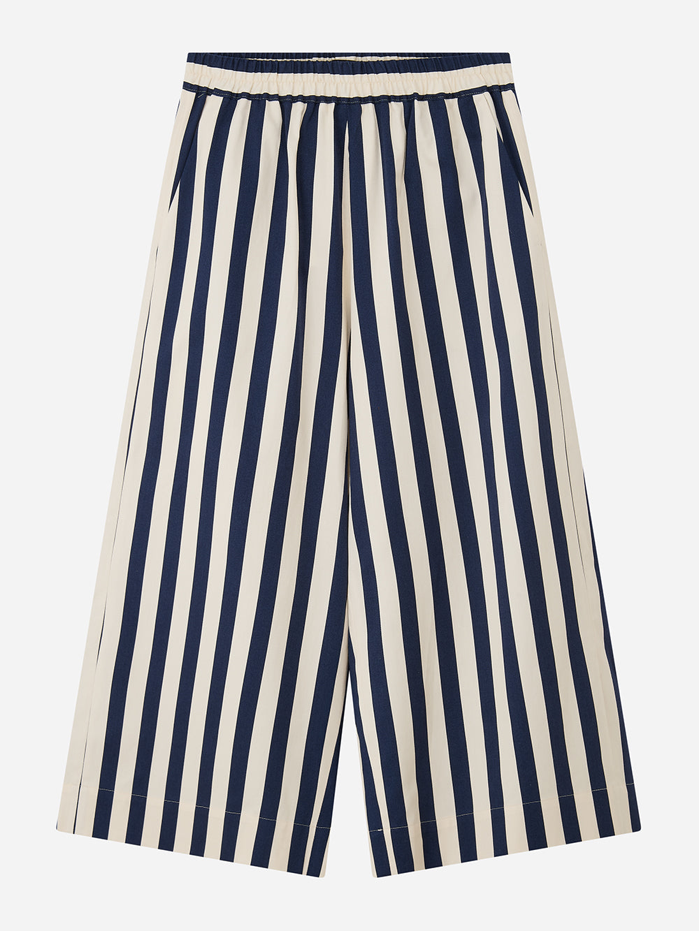 Navy Striped Wide Leg Trousers