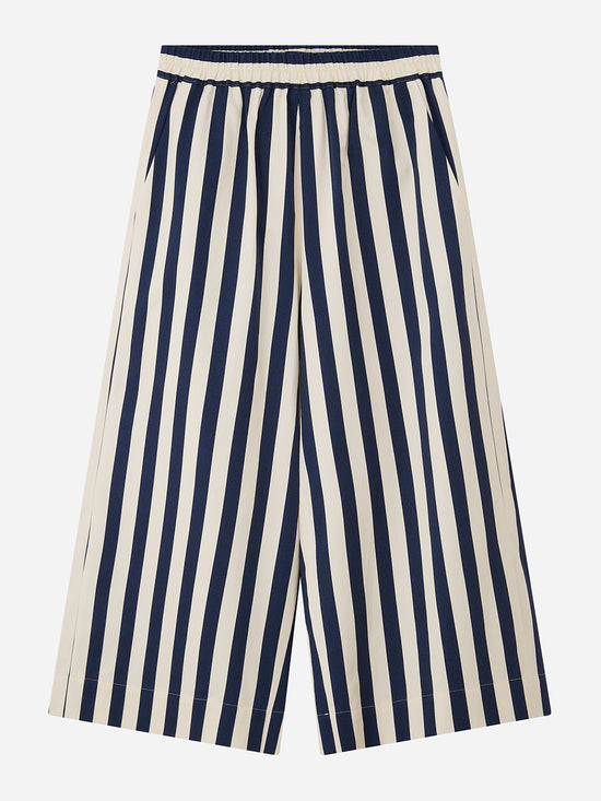 Navy Striped Wide Leg Trousers