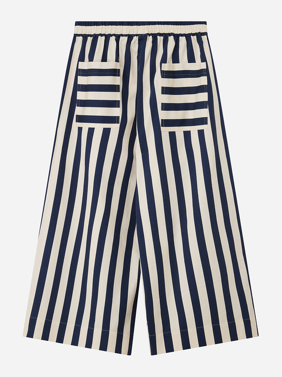 Navy Striped Wide Leg Trousers