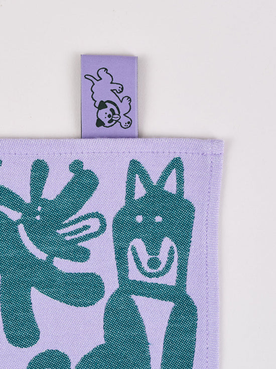 Lilac & Green Dogs Day Out Tea Towel
