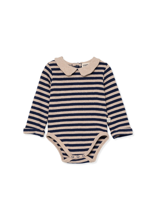 Soft Striped Navy Collared Bodysuit