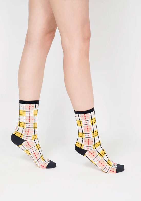 Yellow & Black Tartan Sheer Socks