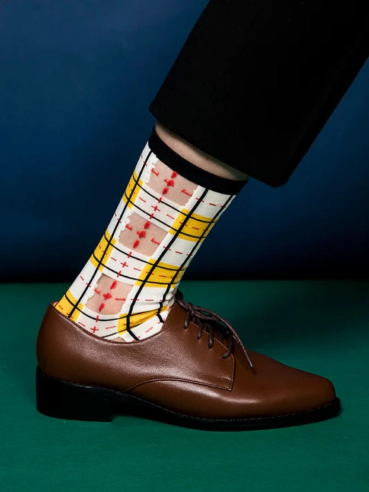 Yellow & Black Tartan Sheer Socks