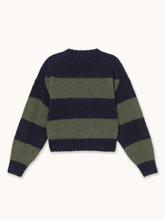 Navy & Khaki Oversized Striped Sweater