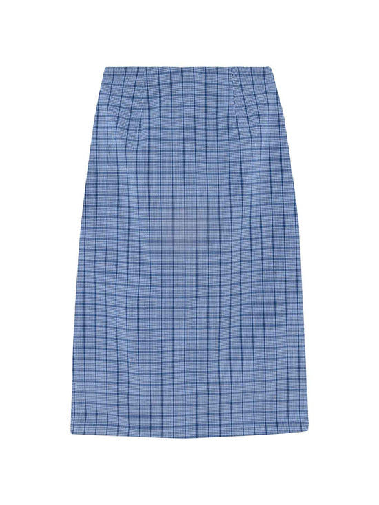 Cobalt Blue Check Midi Skirt