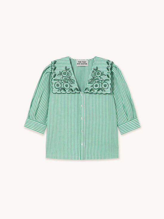 Emerald Striped Embroidered Blouse