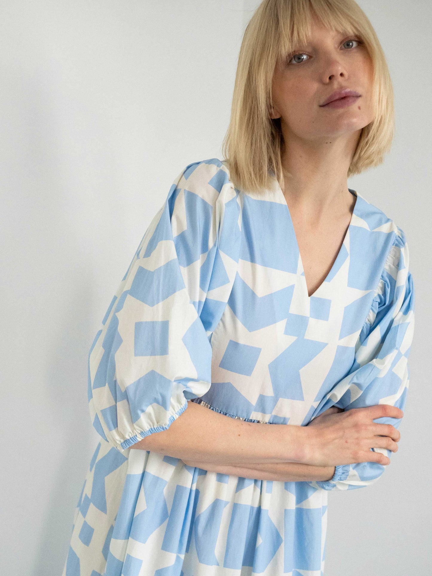 Geometric Voluminous Sleeve Dress