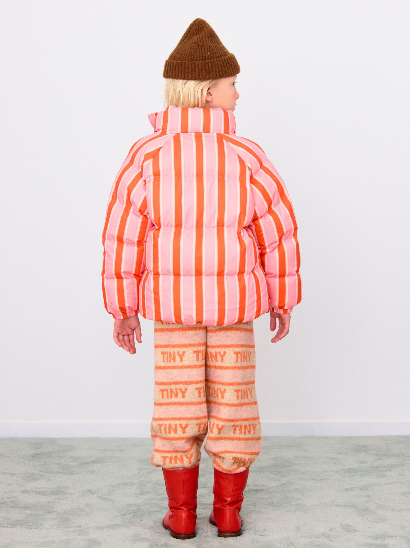 Red & Pink Retro Stripes Short Padded Jacket