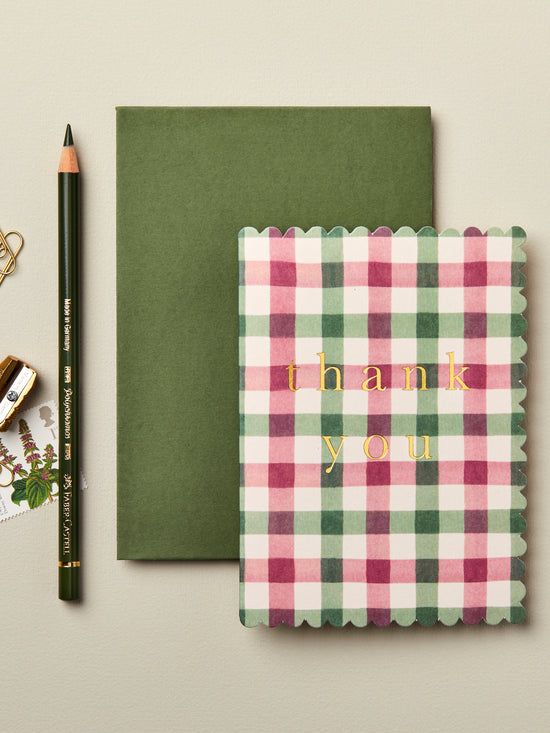 Load image into Gallery viewer, Pink &amp;amp; Green Gingham Thank You Card
