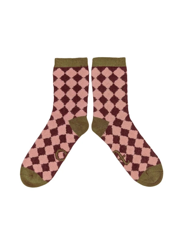 Pink & Red Diamonds Wool Socks