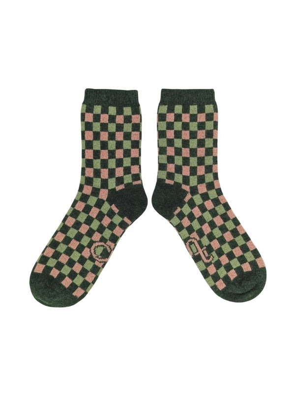 Green & Pink Squares Wool Socks