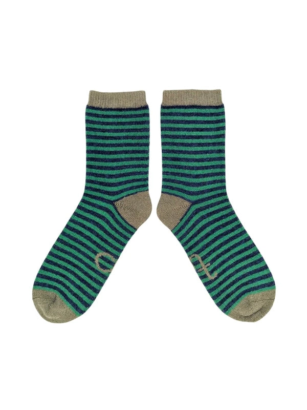 Green & Navy Stripe Wool Socks