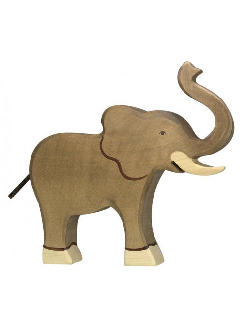 Wooden Elephant with Trunk Raised