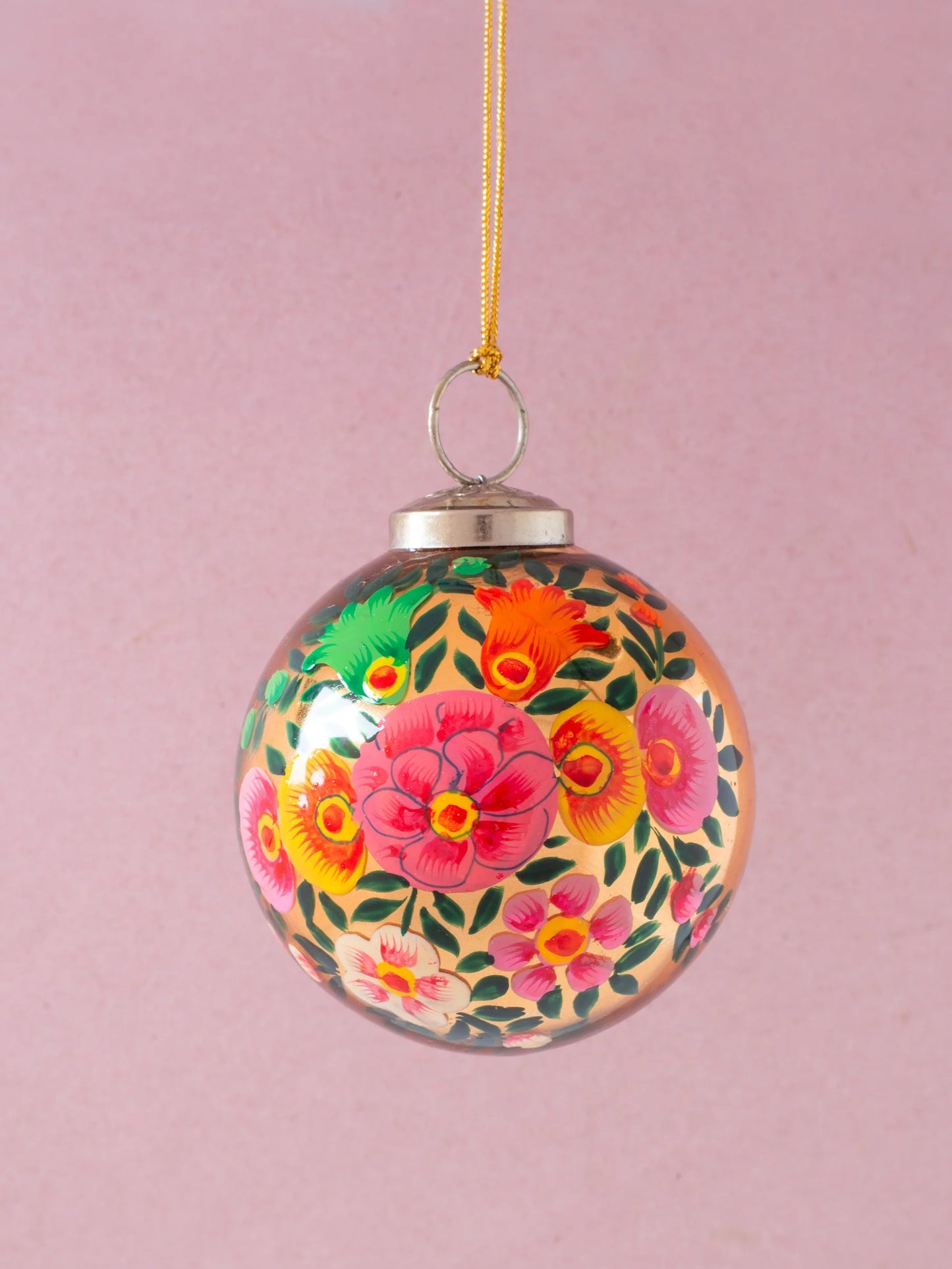 Gold Kashmiri Bauble with Hand Painted Flowers