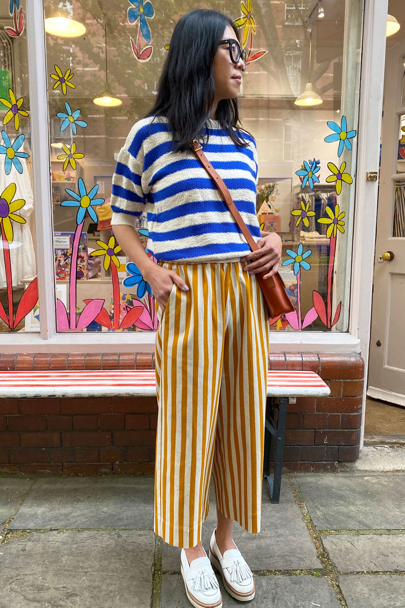 Load image into Gallery viewer, Mustard Yellow Stripe Wide Leg Trousers
