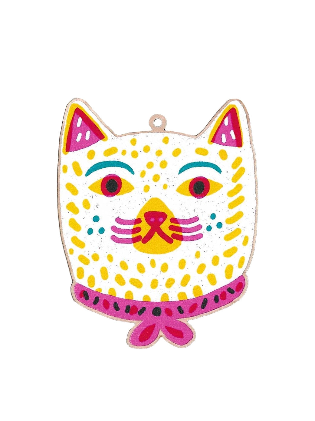 Cat Wearing Ribbon Printed Wooden Decoration