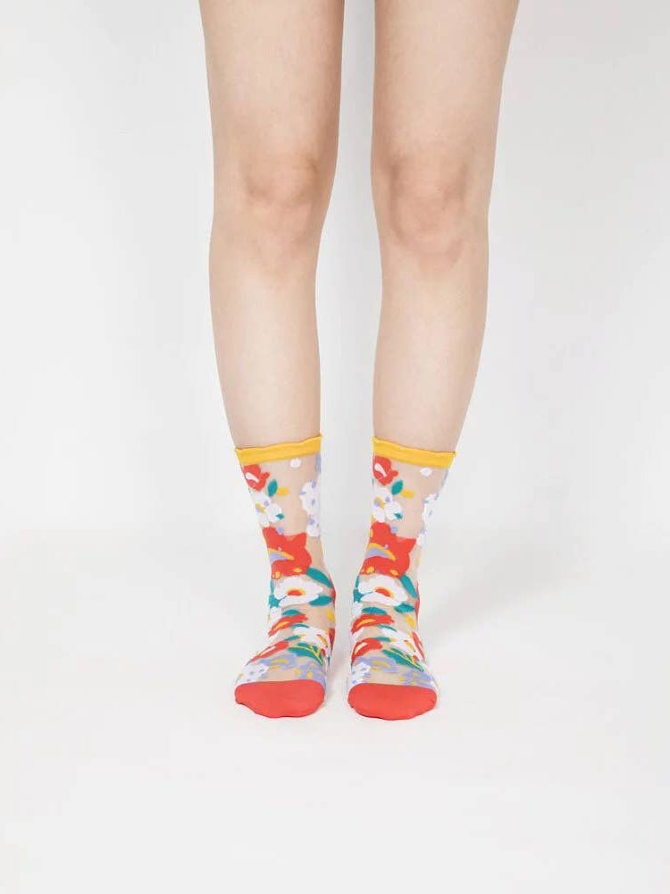 Yellow Flower Garden Sheer Socks