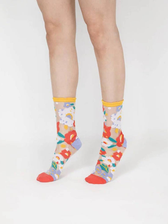 Yellow Flower Garden Sheer Socks