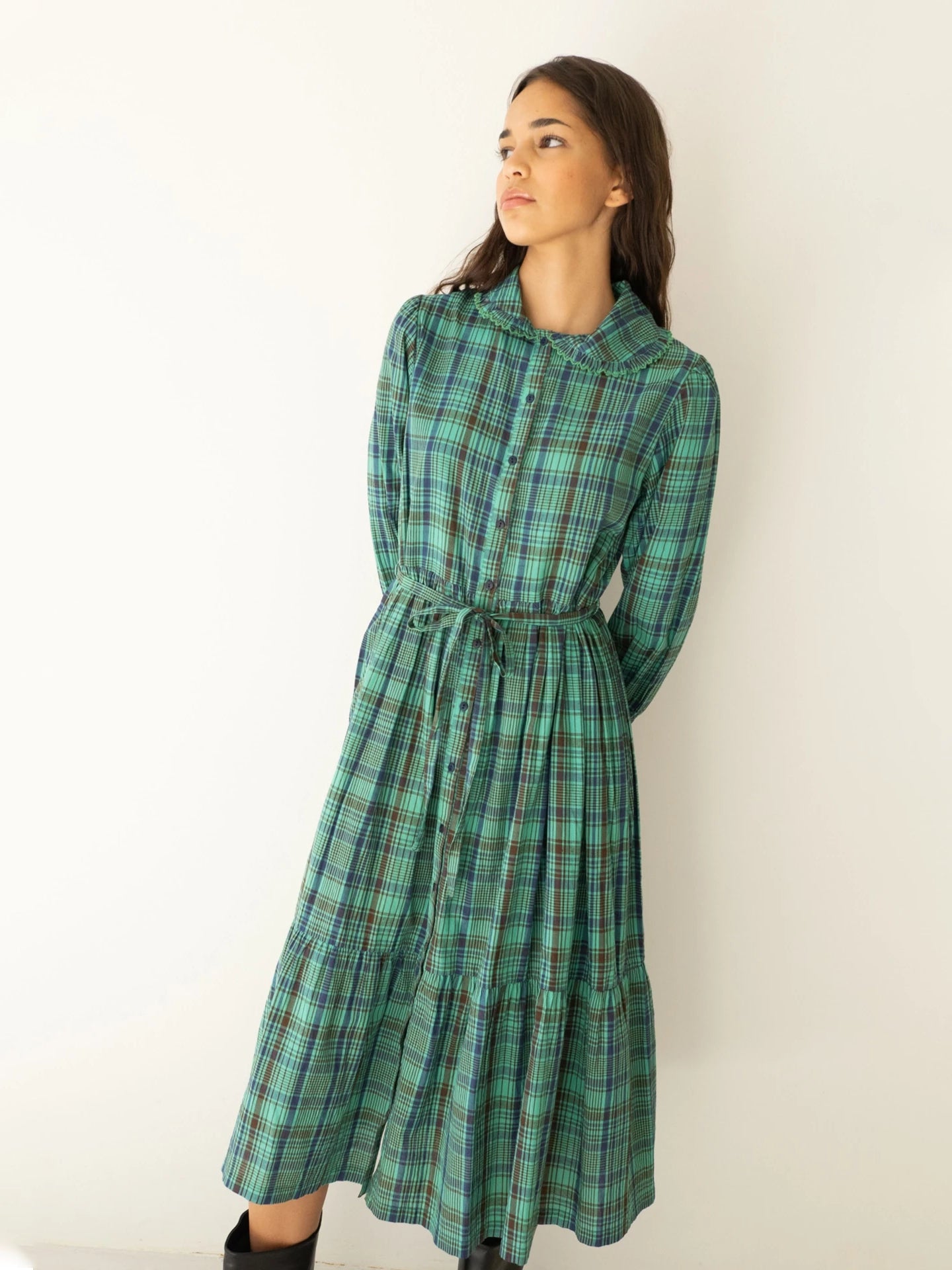 Long check dress hot sale