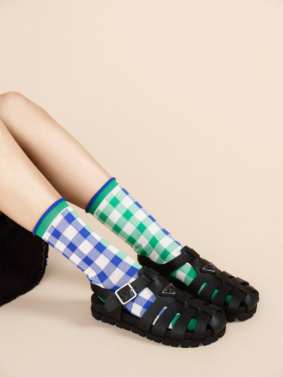 Green Colour Block Gingham Socks