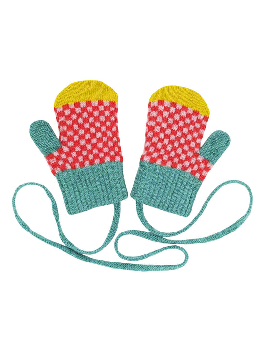 Red Check Kids Wool Mittens