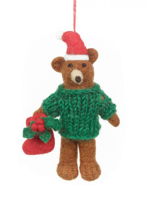 Load image into Gallery viewer, Felt Claus the Christmas Bear Hanging Decoration
