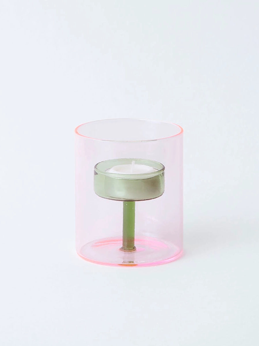 Pink & Green Glass Tea-light Holder
