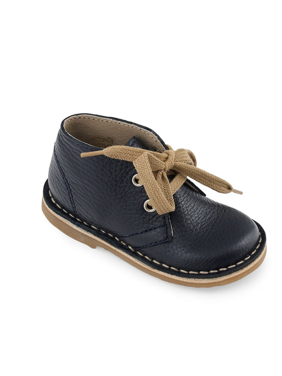 Navy Leather Kids Lace Up Boots