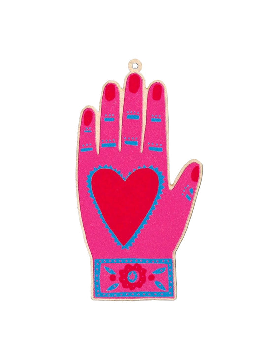 Heart In Hand Printed Wooden Decoration