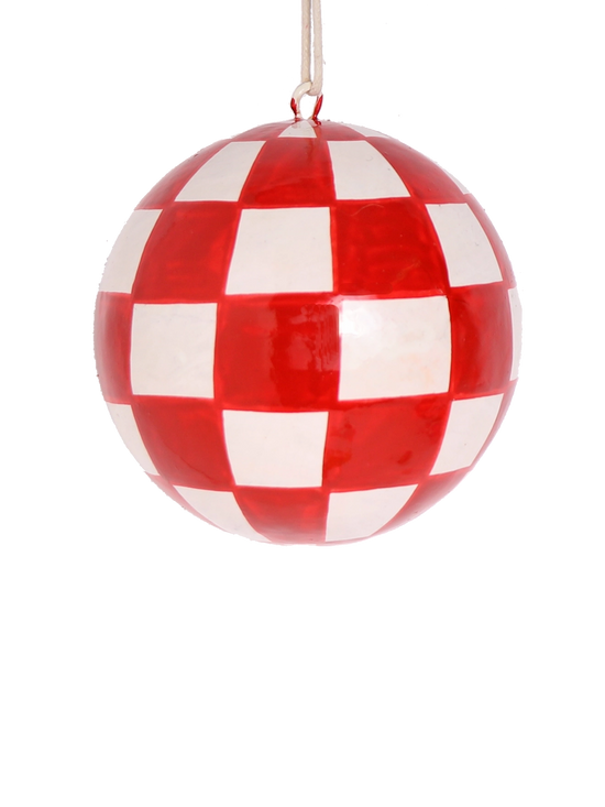 Load image into Gallery viewer, Red Check Papier Mache Bauble
