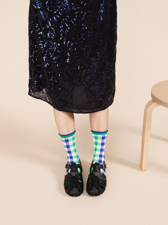 Green Colour Block Gingham Socks