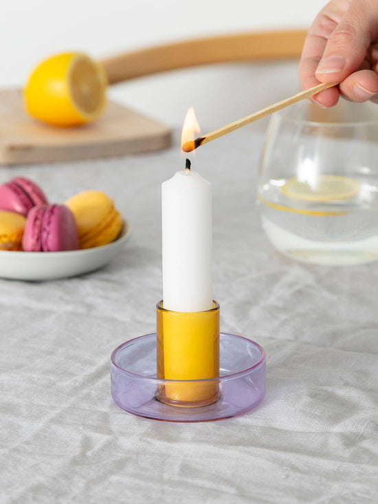 Lilac & Peach Glass Candle Holder