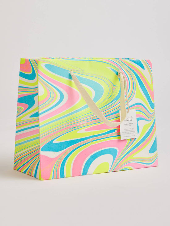 Neon Waves Hand Marbled Gift Bag