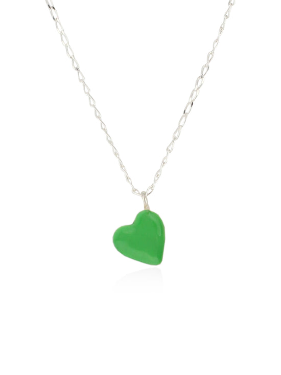 Grass Green Enamel Heart Necklace
