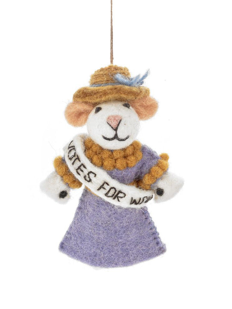Load image into Gallery viewer, Felt Suffragette Mouse Hanging Decoration
