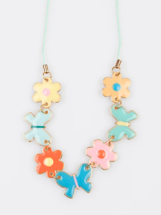 Butterflies & Flowers Enamel Charm Necklace