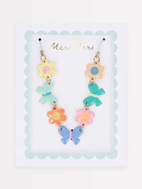Butterflies & Flowers Enamel Charm Necklace